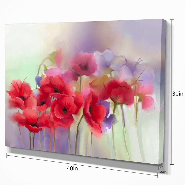 Watercolor Red Poppy Flowers Painting On Canvas Print